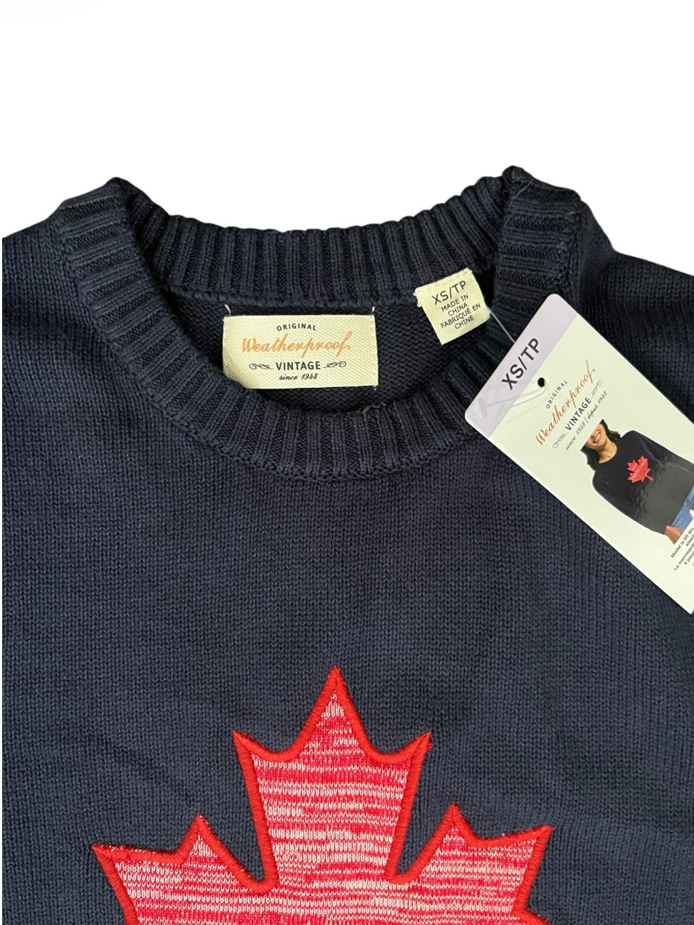 NWT Original Weatherproof Vintage 100% Cotton Canada Sweater Red and Blue - Picture 6 of 10
